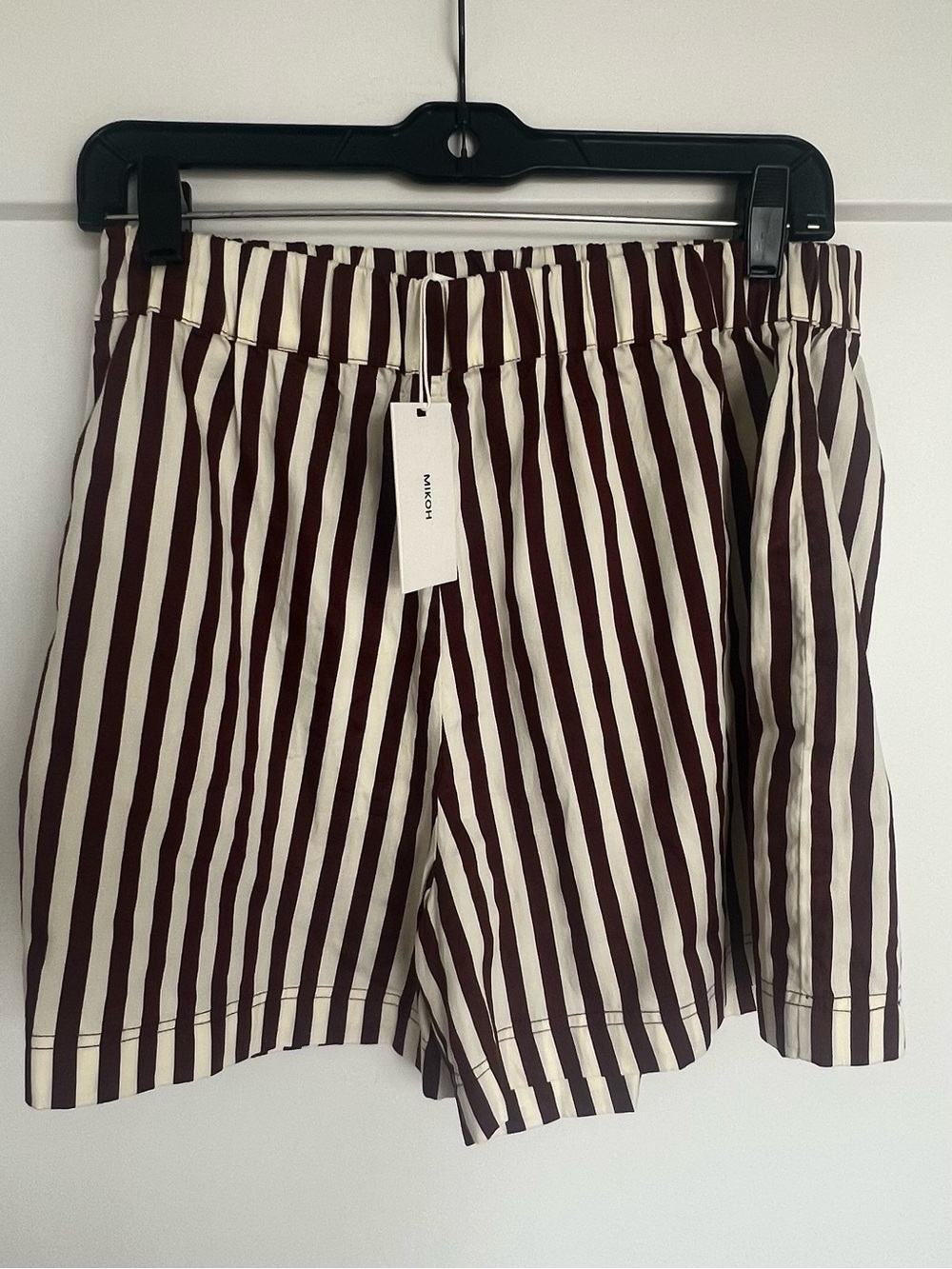 MIKOH Willa Elastic High Wasted Cotton French Stripe Shorts Brown Cream Size L